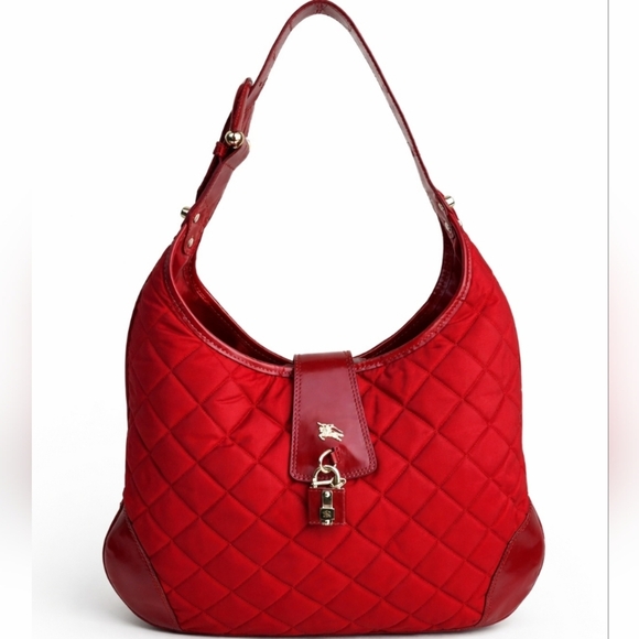 Burberry Handbags - Like New Burberry Quilted Nylon & Patent Leather Hobo Bag w/ Gold Lock & COA